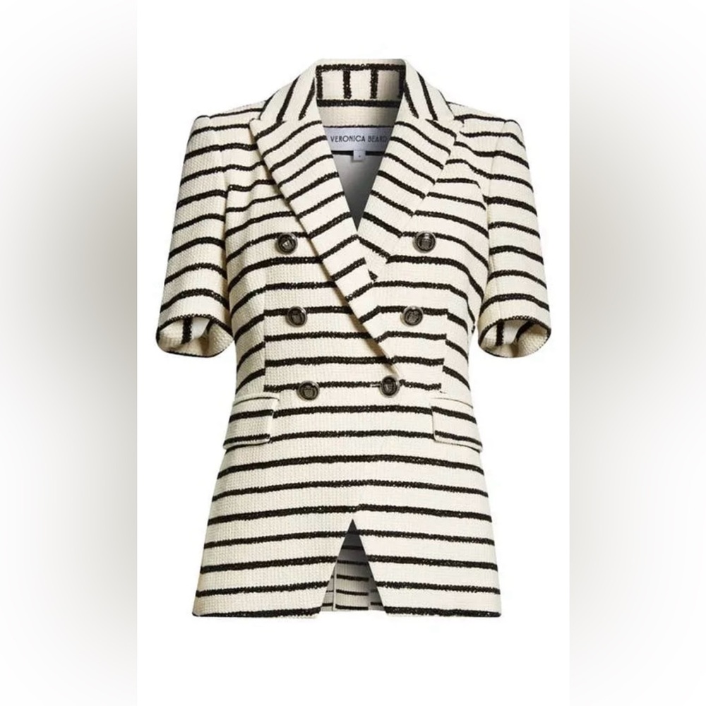 Veronica Beard Jenny Blazer Stripe Short Sleeve Cotton Blend Dickey Jacket sz 6